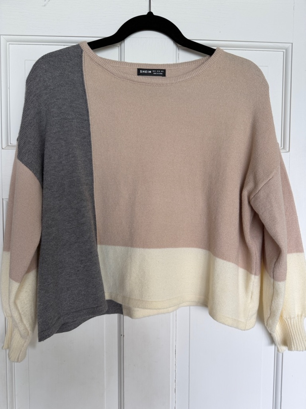 Blush, Gray & Cream Colorblock Crewneck Sweater